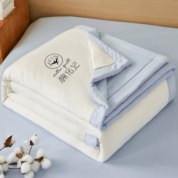 91家纺网 家纺一手货源 找家纺 爱屋及屋 2026新款撞色双拼新疆棉花夏被空调被夏凉被 双拼-天蓝奶白