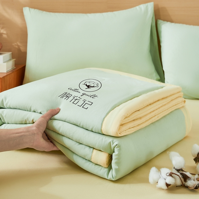 91家纺网 家纺一手货源 找家纺 爱屋及屋 2026新款撞色双拼新疆棉花夏被空调被夏凉被 双拼-米黄果绿