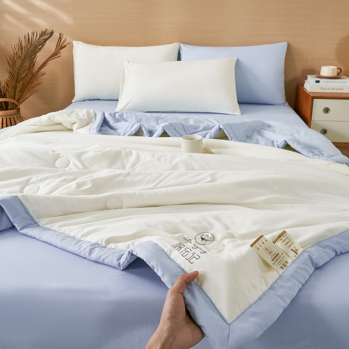 91家纺网 家纺一手货源 找家纺 爱屋及屋 2026新款撞色双拼新疆棉花夏被空调被夏凉被 双拼-天蓝奶白