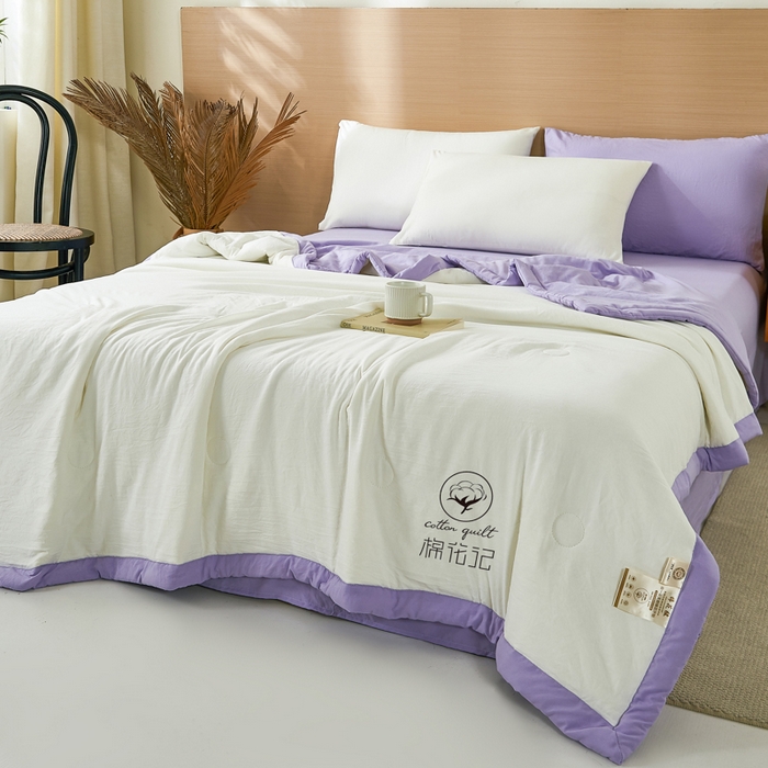 91家纺网 家纺一手货源 找家纺 爱屋及屋 2026新款撞色双拼新疆棉花夏被空调被夏凉被 双拼-浅紫奶白