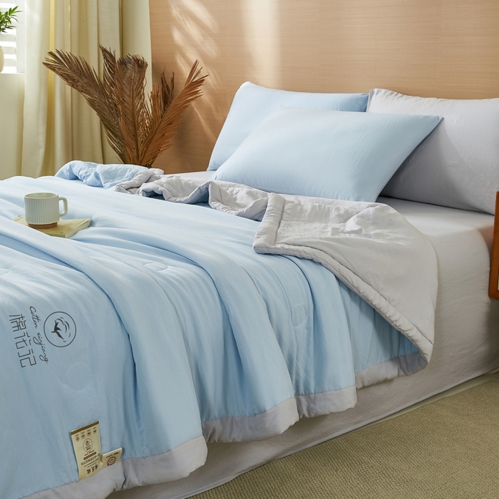 91家纺网 家纺一手货源 找家纺 爱屋及屋 2026新款撞色双拼新疆棉花夏被空调被夏凉被 双拼-浅灰天蓝