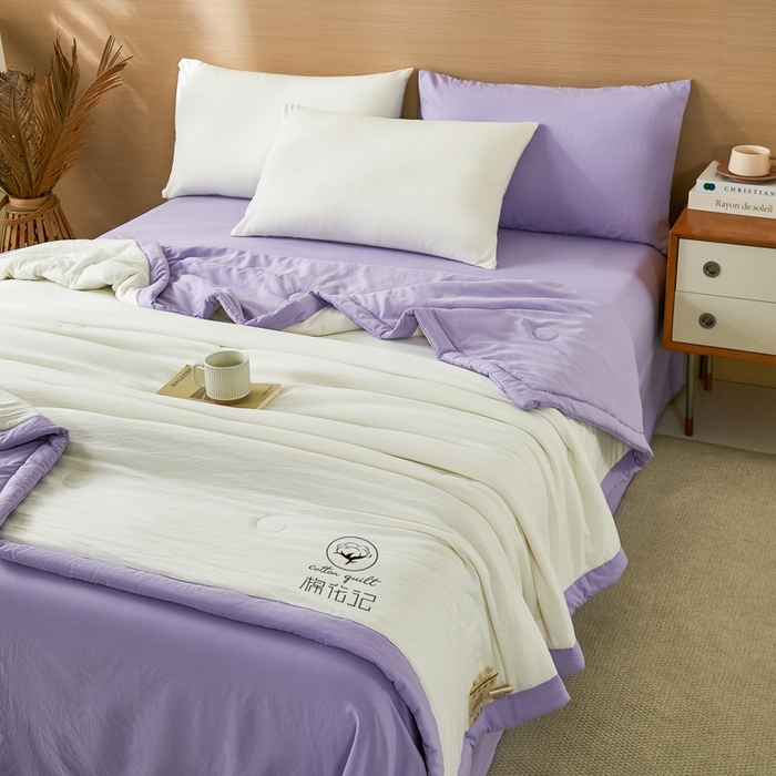 91家纺网 家纺一手货源 找家纺 爱屋及屋 2026新款撞色双拼新疆棉花夏被空调被夏凉被 双拼-浅紫奶白