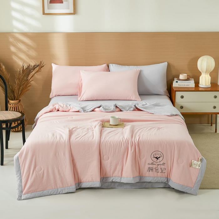 91家纺网 家纺一手货源 找家纺 爱屋及屋 2026新款撞色双拼新疆棉花夏被空调被夏凉被 双拼-灰粉