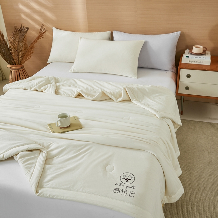 91家纺网 家纺一手货源 找家纺 爱屋及屋 2026新款撞色双拼新疆棉花夏被空调被夏凉被 单拼-奶白