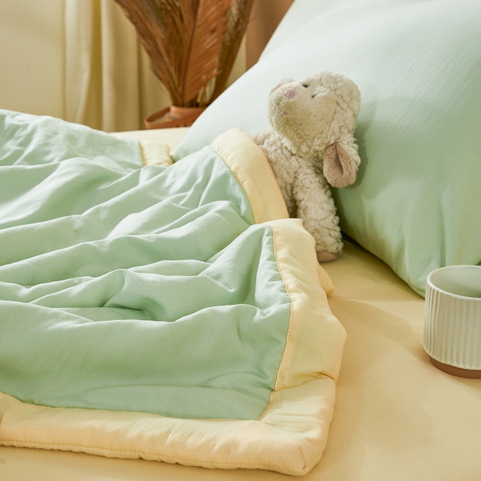 91家纺网 家纺一手货源 找家纺 爱屋及屋 2026新款撞色双拼新疆棉花夏被空调被夏凉被 双拼-米黄果绿