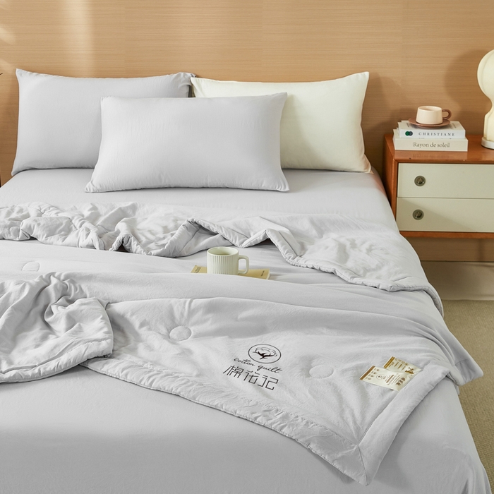 91家纺网 家纺一手货源 找家纺 爱屋及屋 2026新款撞色双拼新疆棉花夏被空调被夏凉被 单拼-浅灰