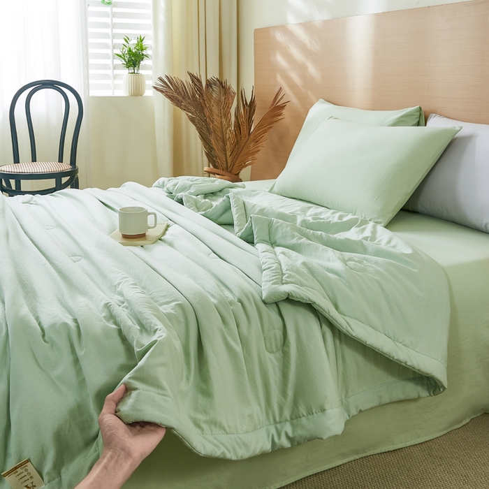 91家纺网 家纺一手货源 找家纺 爱屋及屋 2026新款撞色双拼新疆棉花夏被空调被夏凉被 单拼-果绿