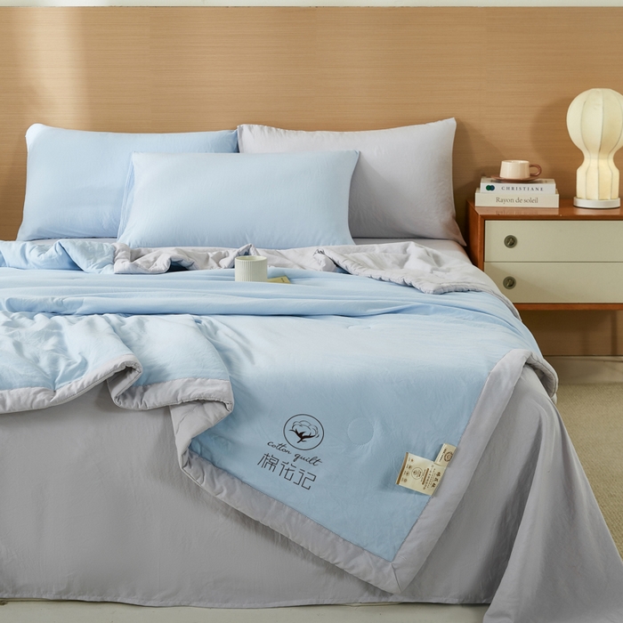 91家纺网 家纺一手货源 找家纺 爱屋及屋 2026新款撞色双拼新疆棉花夏被空调被夏凉被 双拼-浅灰天蓝