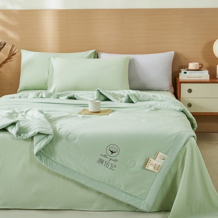 91家纺网 家纺一手货源 找家纺 爱屋及屋 2026新款撞色双拼新疆棉花夏被空调被夏凉被 单拼-果绿