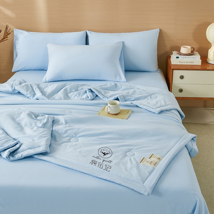 91家纺网 家纺一手货源 找家纺 爱屋及屋 2026新款撞色双拼新疆棉花夏被空调被夏凉被 单拼-天蓝