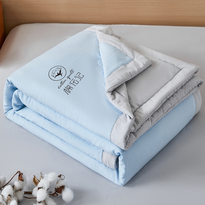 91家纺网 家纺一手货源 找家纺 爱屋及屋 2026新款撞色双拼新疆棉花夏被空调被夏凉被 双拼-浅灰天蓝