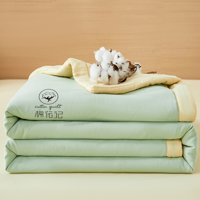 91家纺网 家纺一手货源 找家纺 爱屋及屋 2026新款撞色双拼新疆棉花夏被空调被夏凉被 双拼-米黄果绿