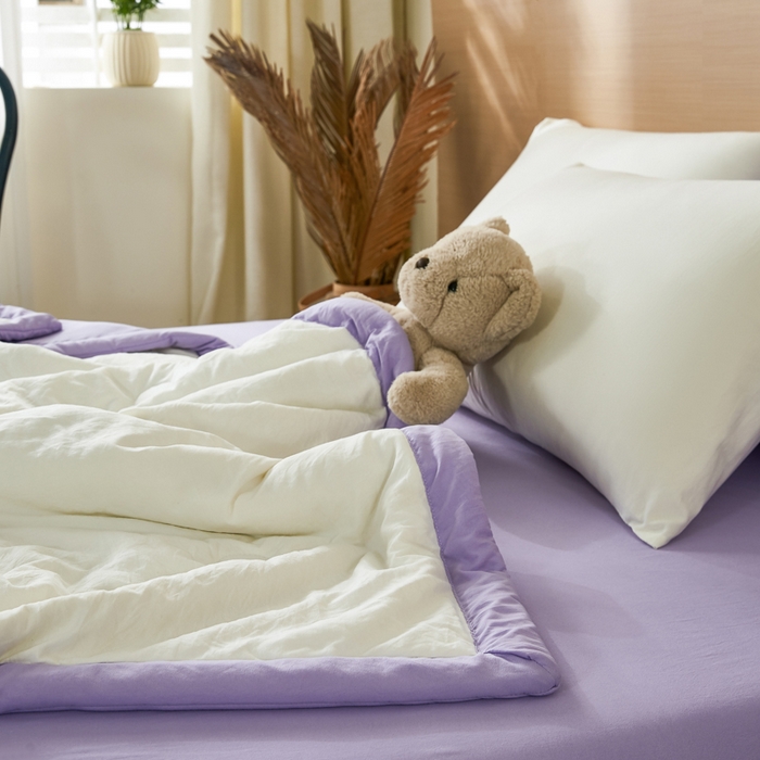 91家纺网 家纺一手货源 找家纺 爱屋及屋 2026新款撞色双拼新疆棉花夏被空调被夏凉被 双拼-浅紫奶白