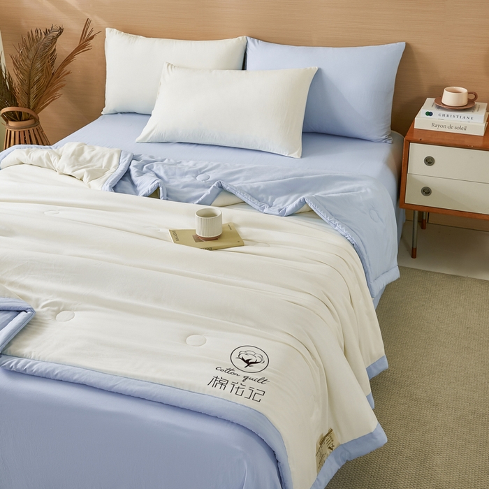 91家纺网 家纺一手货源 找家纺 爱屋及屋 2026新款撞色双拼新疆棉花夏被空调被夏凉被 双拼-天蓝奶白