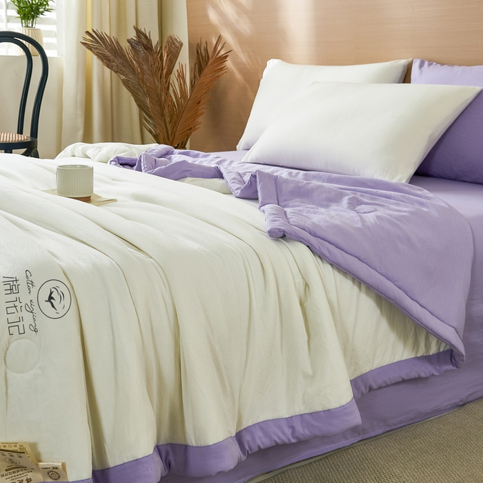 91家纺网 家纺一手货源 找家纺 爱屋及屋 2026新款撞色双拼新疆棉花夏被空调被夏凉被 双拼-浅紫奶白