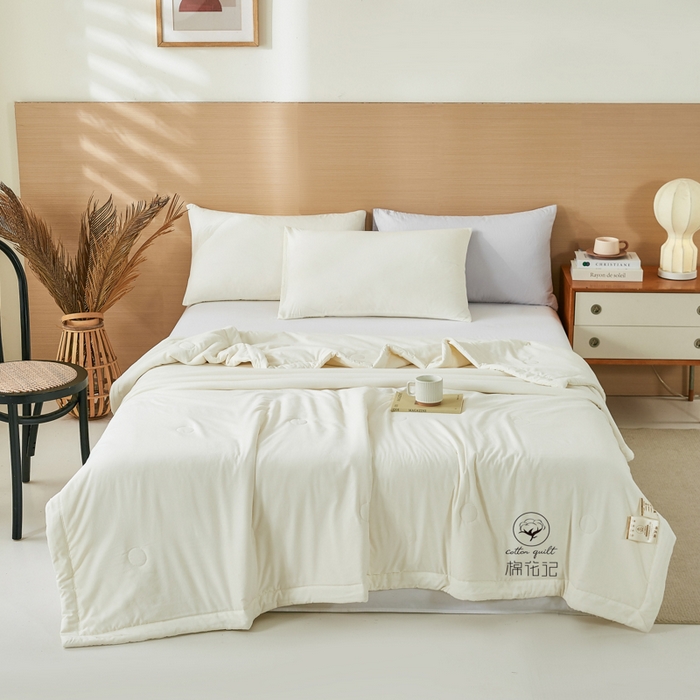 91家纺网 家纺一手货源 找家纺 爱屋及屋 2026新款撞色双拼新疆棉花夏被空调被夏凉被 单拼-奶白