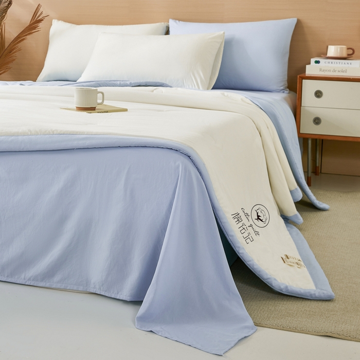 91家纺网 家纺一手货源 找家纺 爱屋及屋 2026新款撞色双拼新疆棉花夏被空调被夏凉被 双拼-天蓝奶白