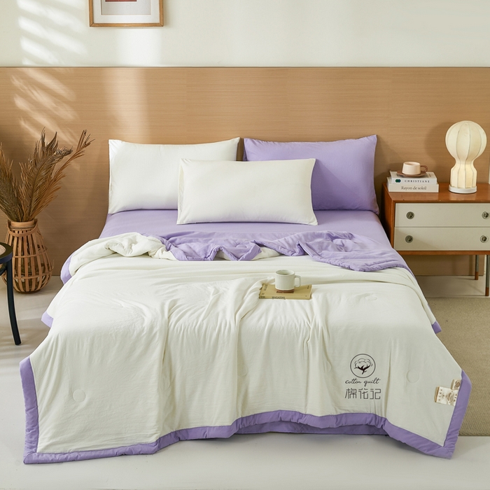 91家纺网 家纺一手货源 找家纺 爱屋及屋 2026新款撞色双拼新疆棉花夏被空调被夏凉被 双拼-浅紫奶白