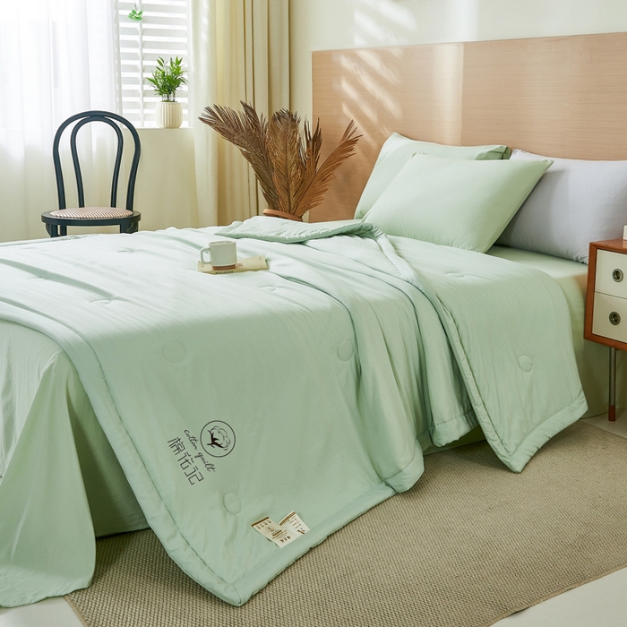 91家纺网 家纺一手货源 找家纺 爱屋及屋 2026新款撞色双拼新疆棉花夏被空调被夏凉被 单拼-果绿