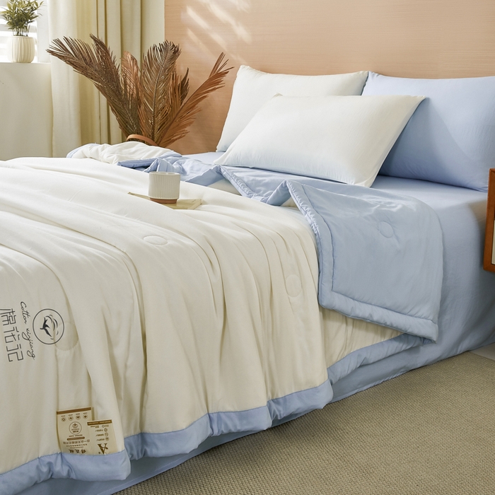 91家纺网 家纺一手货源 找家纺 爱屋及屋 2026新款撞色双拼新疆棉花夏被空调被夏凉被 双拼-天蓝奶白