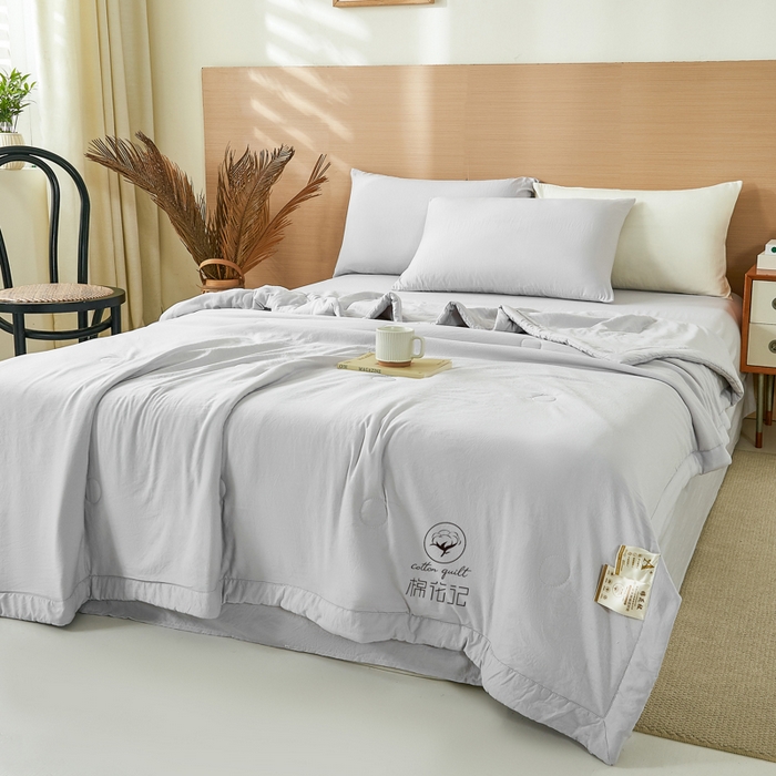 91家纺网 家纺一手货源 找家纺 爱屋及屋 2026新款撞色双拼新疆棉花夏被空调被夏凉被 单拼-浅灰