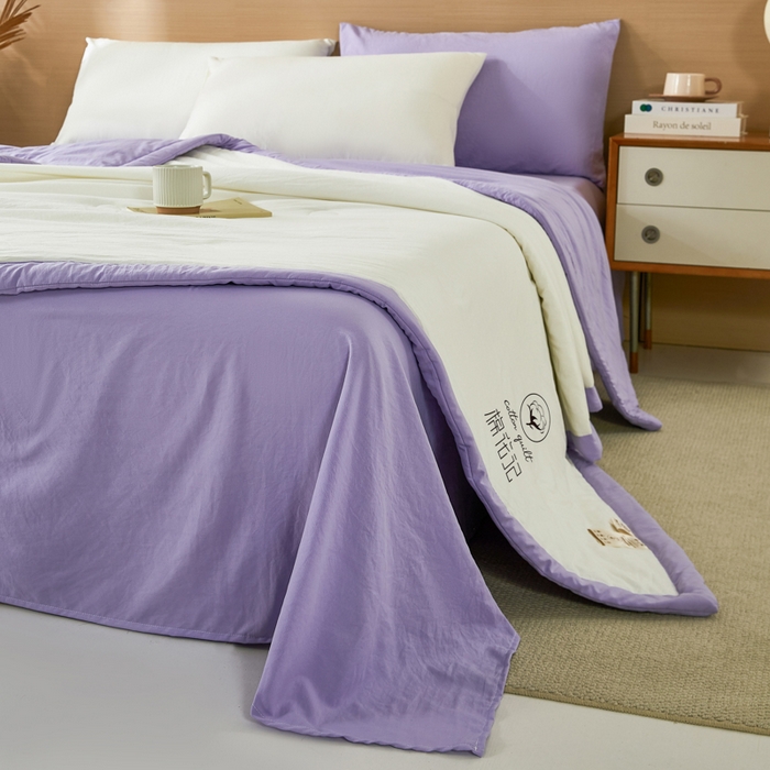 91家纺网 家纺一手货源 找家纺 爱屋及屋 2026新款撞色双拼新疆棉花夏被空调被夏凉被 双拼-浅紫奶白