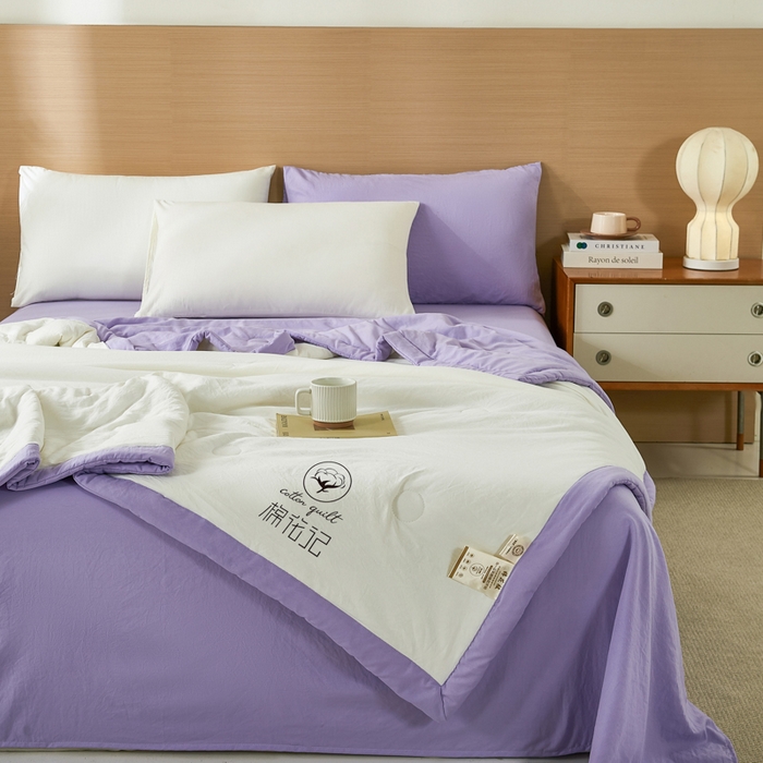 91家纺网 家纺一手货源 找家纺 爱屋及屋 2026新款撞色双拼新疆棉花夏被空调被夏凉被 双拼-浅紫奶白