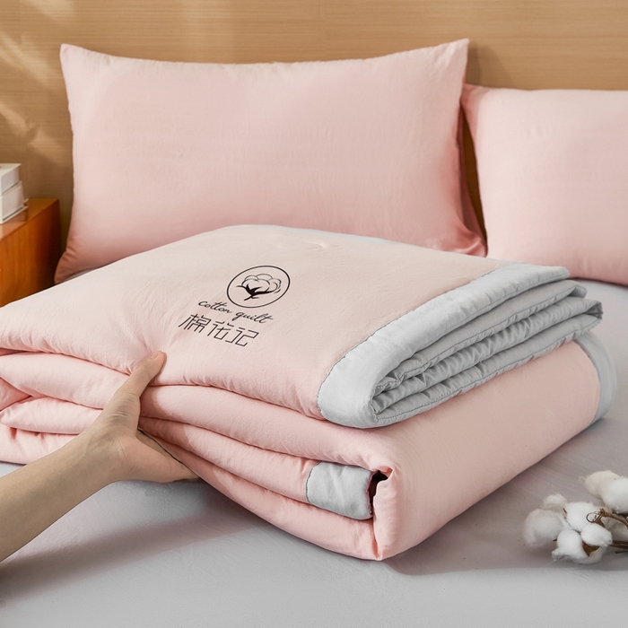 91家纺网 家纺一手货源 找家纺 爱屋及屋 2026新款撞色双拼新疆棉花夏被空调被夏凉被 双拼-灰粉