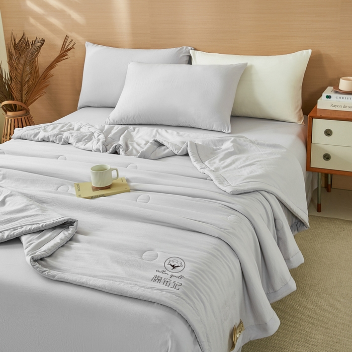 91家纺网 家纺一手货源 找家纺 爱屋及屋 2026新款撞色双拼新疆棉花夏被空调被夏凉被 单拼-浅灰