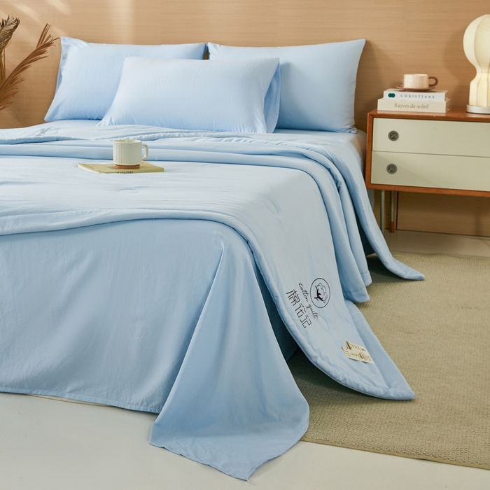 91家纺网 家纺一手货源 找家纺 爱屋及屋 2026新款撞色双拼新疆棉花夏被空调被夏凉被 单拼-天蓝