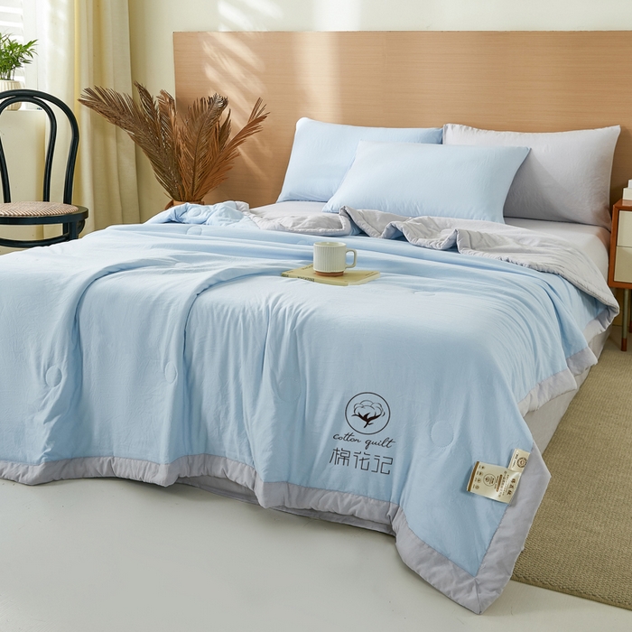 91家纺网 家纺一手货源 找家纺 爱屋及屋 2026新款撞色双拼新疆棉花夏被空调被夏凉被 双拼-浅灰天蓝