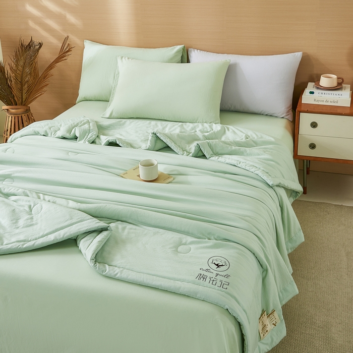 91家纺网 家纺一手货源 找家纺 爱屋及屋 2026新款撞色双拼新疆棉花夏被空调被夏凉被 单拼-果绿