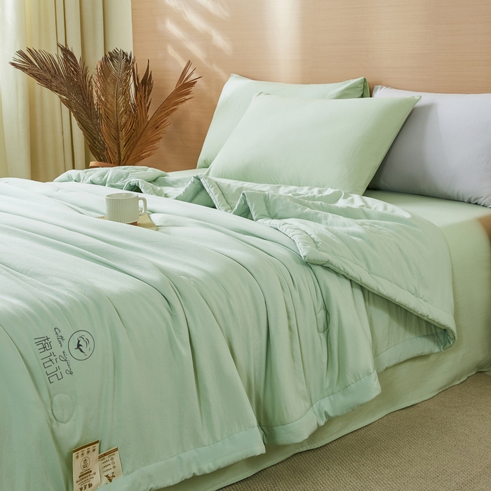 91家纺网 家纺一手货源 找家纺 爱屋及屋 2026新款撞色双拼新疆棉花夏被空调被夏凉被 单拼-果绿