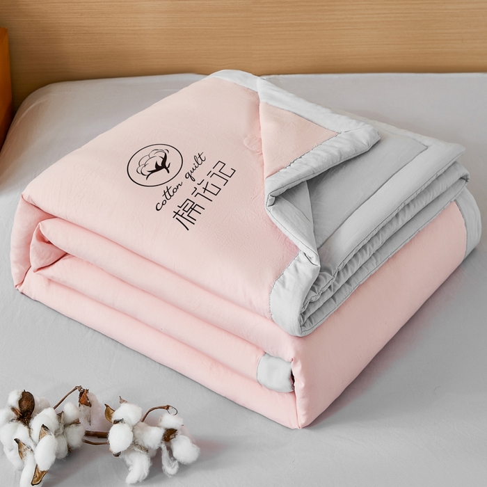 91家纺网 家纺一手货源 找家纺 爱屋及屋 2026新款撞色双拼新疆棉花夏被空调被夏凉被 双拼-灰粉