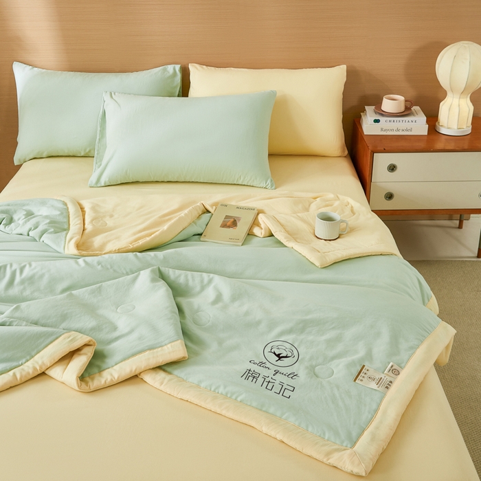 91家纺网 家纺一手货源 找家纺 爱屋及屋 2026新款撞色双拼新疆棉花夏被空调被夏凉被 双拼-米黄果绿