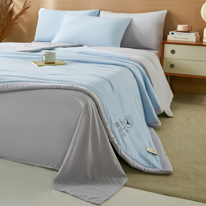 91家纺网 家纺一手货源 找家纺 爱屋及屋 2026新款撞色双拼新疆棉花夏被空调被夏凉被 双拼-浅灰天蓝