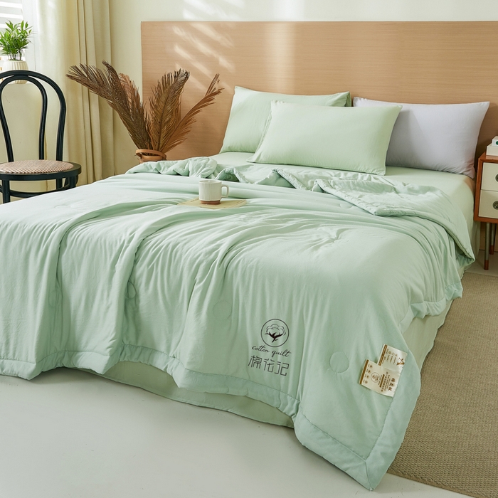 91家纺网 家纺一手货源 找家纺 爱屋及屋 2026新款撞色双拼新疆棉花夏被空调被夏凉被 单拼-果绿