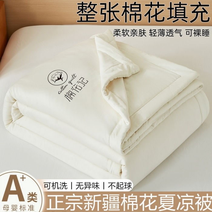 爱屋及屋 2026新款撞色双拼新疆棉花夏被空调被夏凉被 单拼-奶白