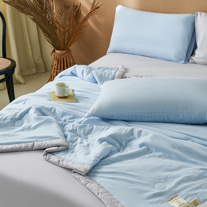 91家纺网 家纺一手货源 找家纺 爱屋及屋 2026新款撞色双拼新疆棉花夏被空调被夏凉被 双拼-浅灰天蓝