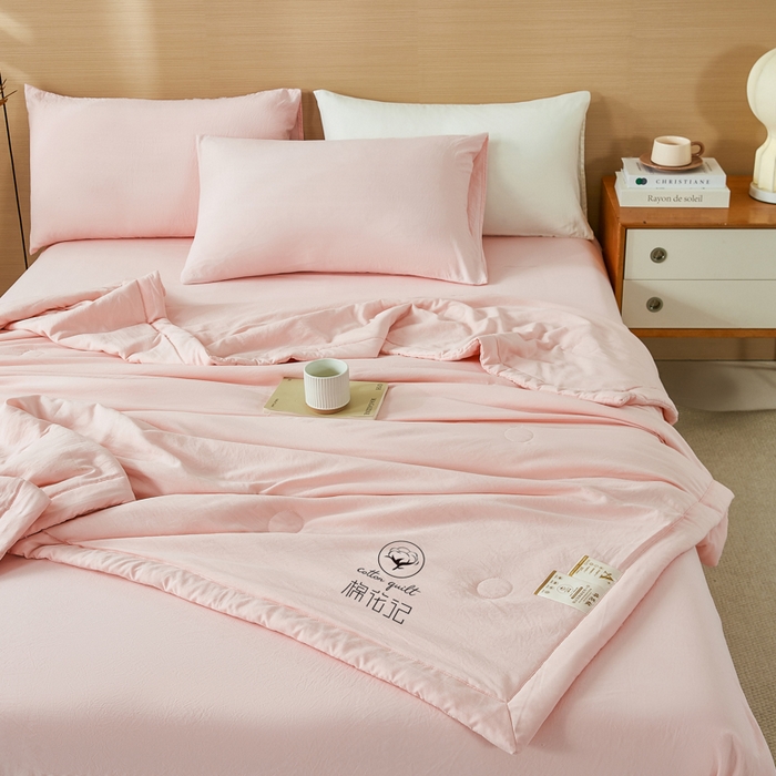 91家纺网 家纺一手货源 找家纺 爱屋及屋 2026新款撞色双拼新疆棉花夏被空调被夏凉被 单拼-粉玉