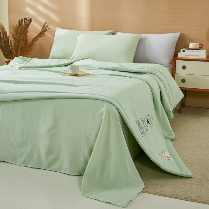 91家纺网 家纺一手货源 找家纺 爱屋及屋 2026新款撞色双拼新疆棉花夏被空调被夏凉被 单拼-果绿