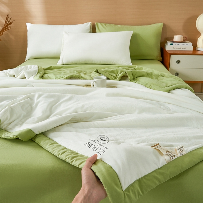 91家纺网 家纺一手货源 找家纺 爱屋及屋 2026新款撞色双拼新疆棉花夏被空调被夏凉被 双拼-青绿奶白