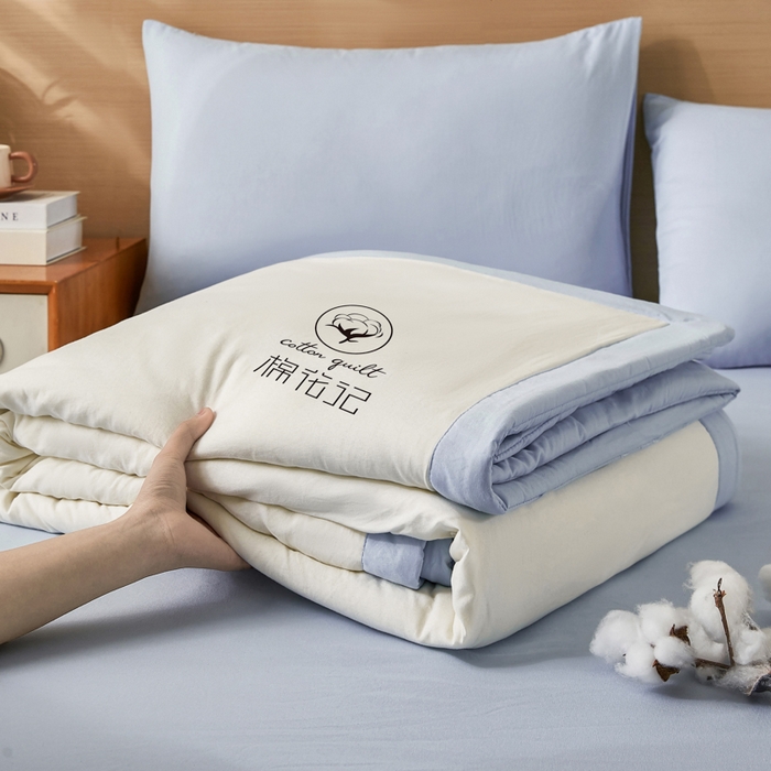 91家纺网 家纺一手货源 找家纺 爱屋及屋 2026新款撞色双拼新疆棉花夏被空调被夏凉被 双拼-天蓝奶白