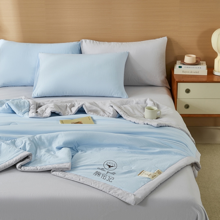 91家纺网 家纺一手货源 找家纺 爱屋及屋 2026新款撞色双拼新疆棉花夏被空调被夏凉被 双拼-浅灰天蓝