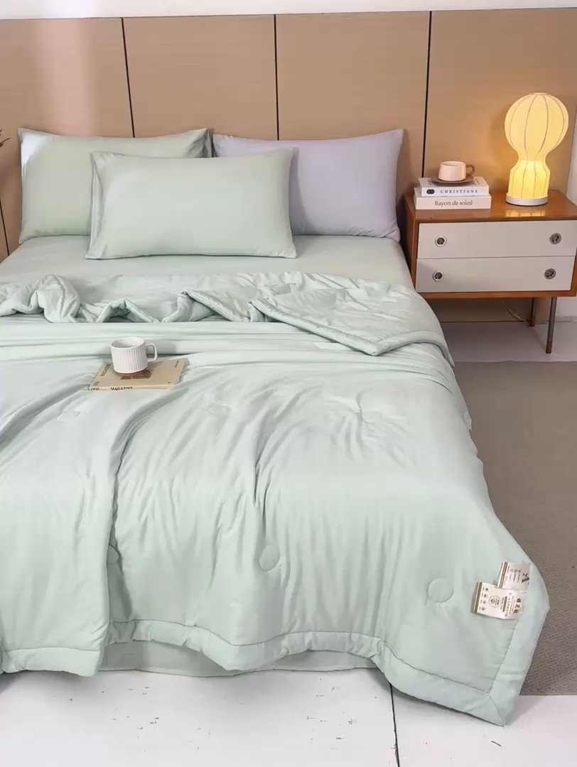 91家纺网 家纺一手货源 找家纺 爱屋及屋 2026新款撞色双拼新疆棉花夏被空调被夏凉被 单拼-果绿