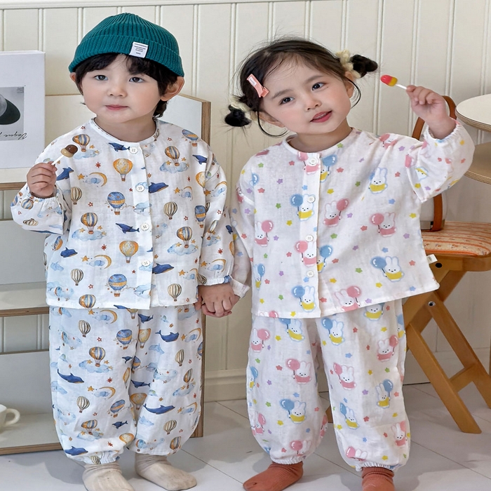 91家纺网 家纺一手货源 找家纺 （总）妍景家居生活馆 2026新款儿童纱布纯棉全棉鲸鱼热气球+气球小兔套装