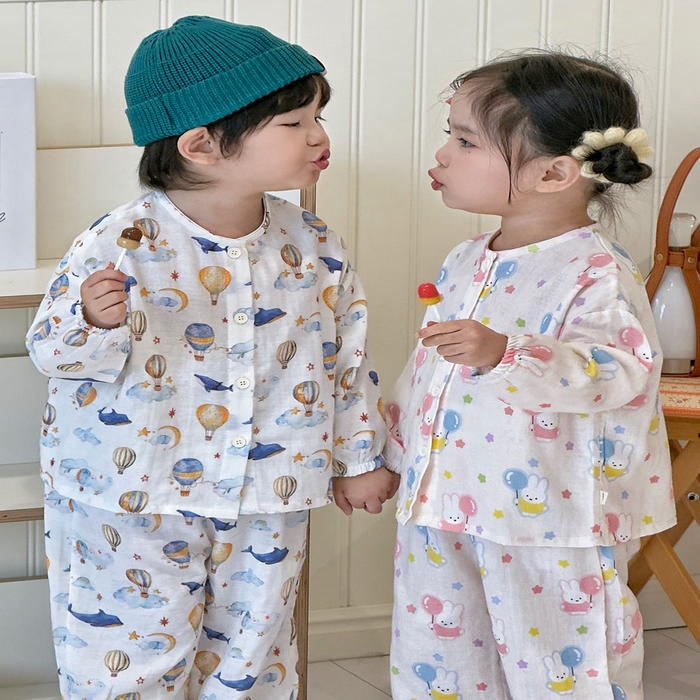 91家纺网 家纺一手货源 找家纺 （总）妍景家居生活馆 2026新款儿童纱布纯棉全棉鲸鱼热气球+气球小兔套装