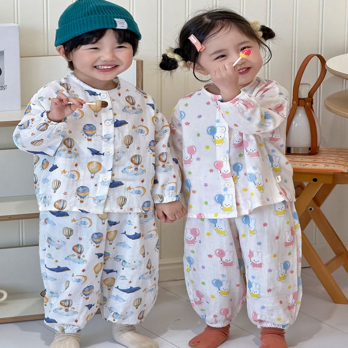 91家纺网 家纺一手货源 找家纺 （总）妍景家居生活馆 2026新款儿童纱布纯棉全棉鲸鱼热气球+气球小兔套装