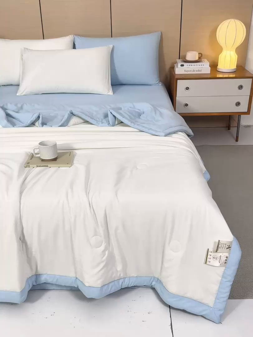 91家纺网 家纺一手货源 找家纺 爱屋及屋 2026新款撞色双拼新疆棉花夏被空调被夏凉被 双拼-天蓝奶白