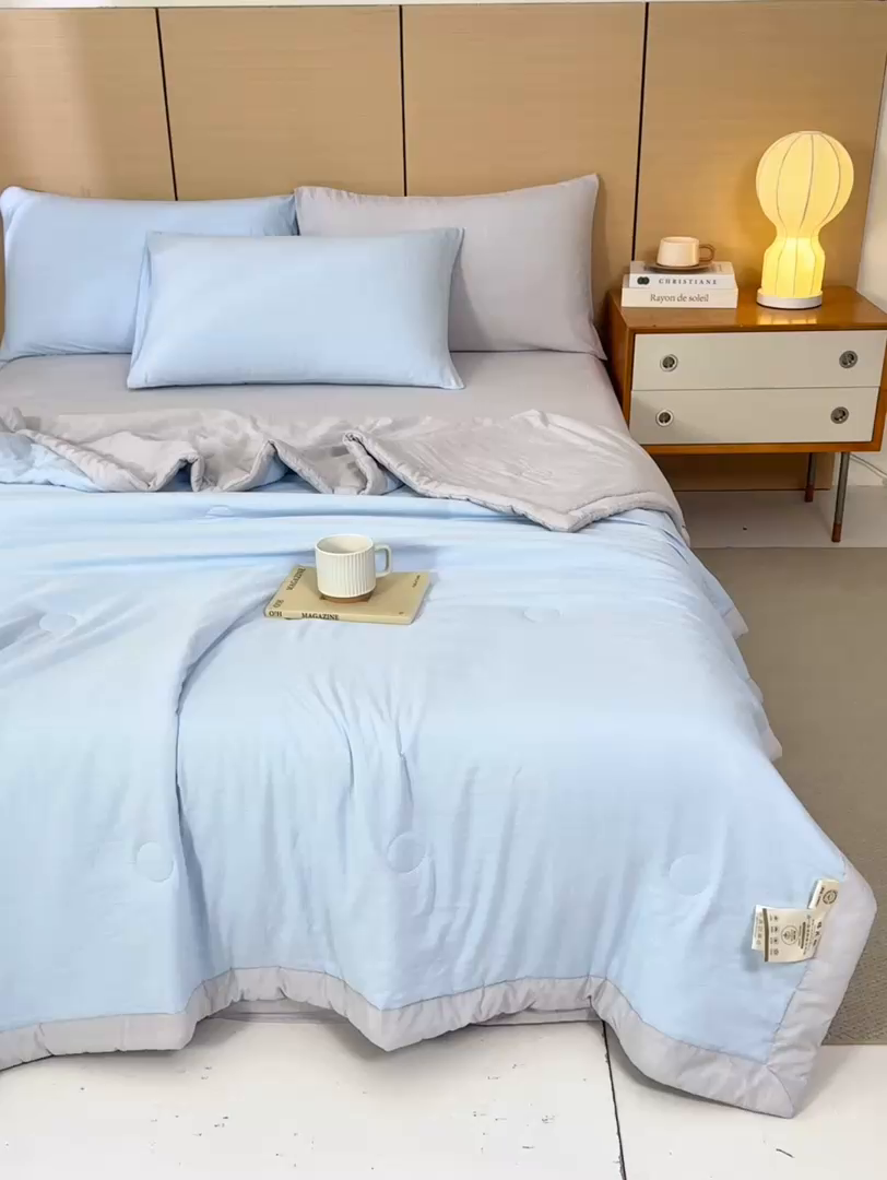 91家纺网 家纺一手货源 找家纺 爱屋及屋 2026新款撞色双拼新疆棉花夏被空调被夏凉被 双拼-浅灰天蓝